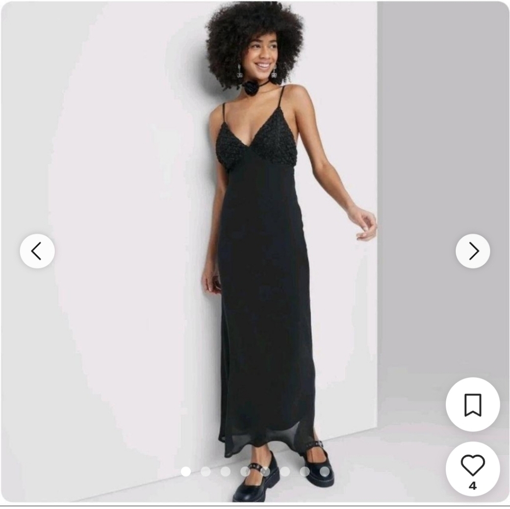 wild fable Black Maxi Slip Dress with Textured Bodice